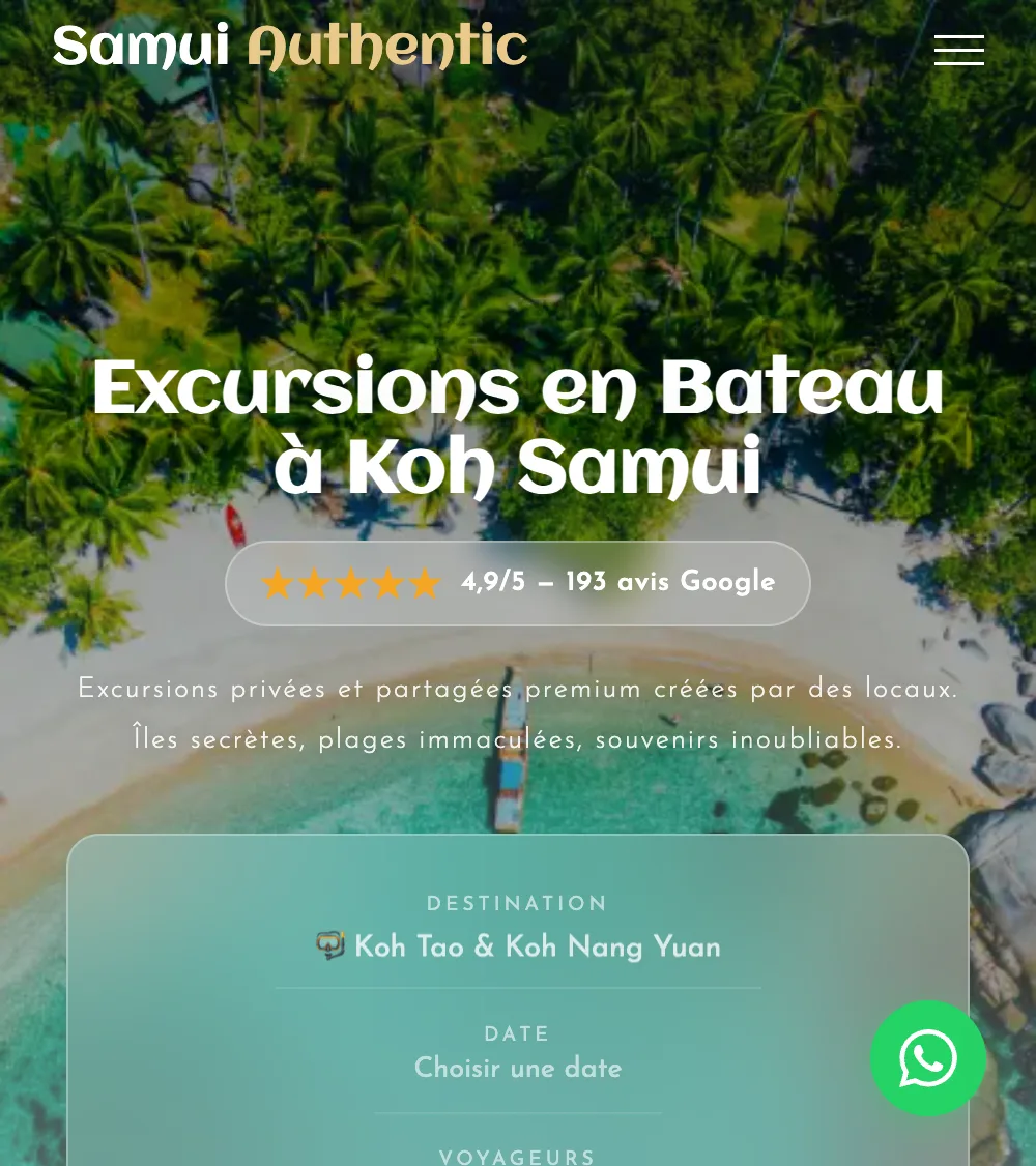 samui-authentic.com — opérateur d'excursions, site avec devis instantané et réservation en ligne