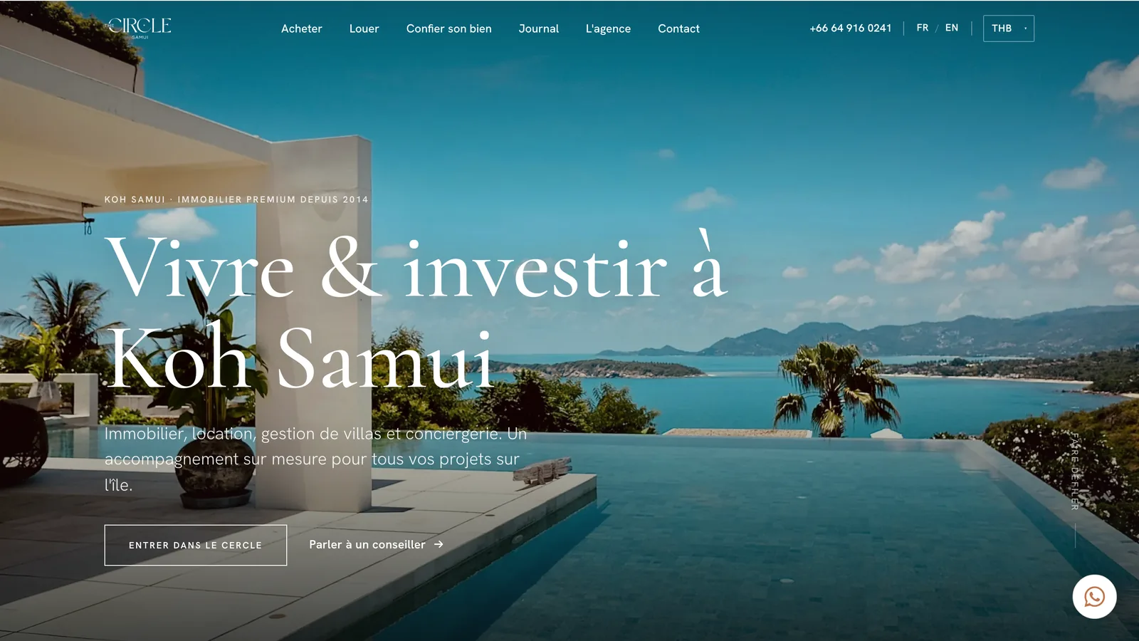 thecirclesamui.com — agence immobilière premium à Koh Samui, site vitrine et espace de gestion des villas